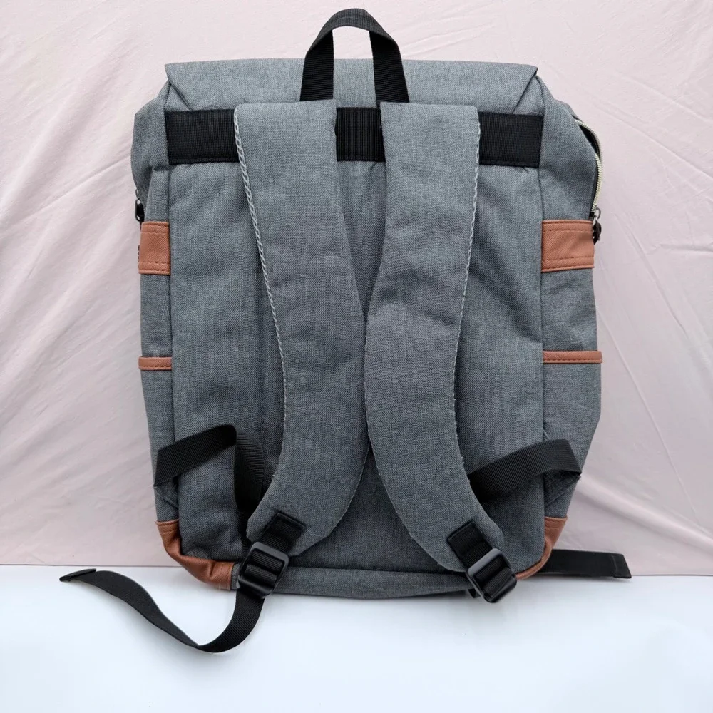 Modoker Vintage Laptop Backpack Grey Brown USB Charging Port Rucksack 15.6 Inch